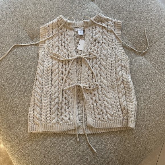 NWT Caroline Constas Cream Knit Tie-Front Cable Vest – Size S - Picture 1 of 4